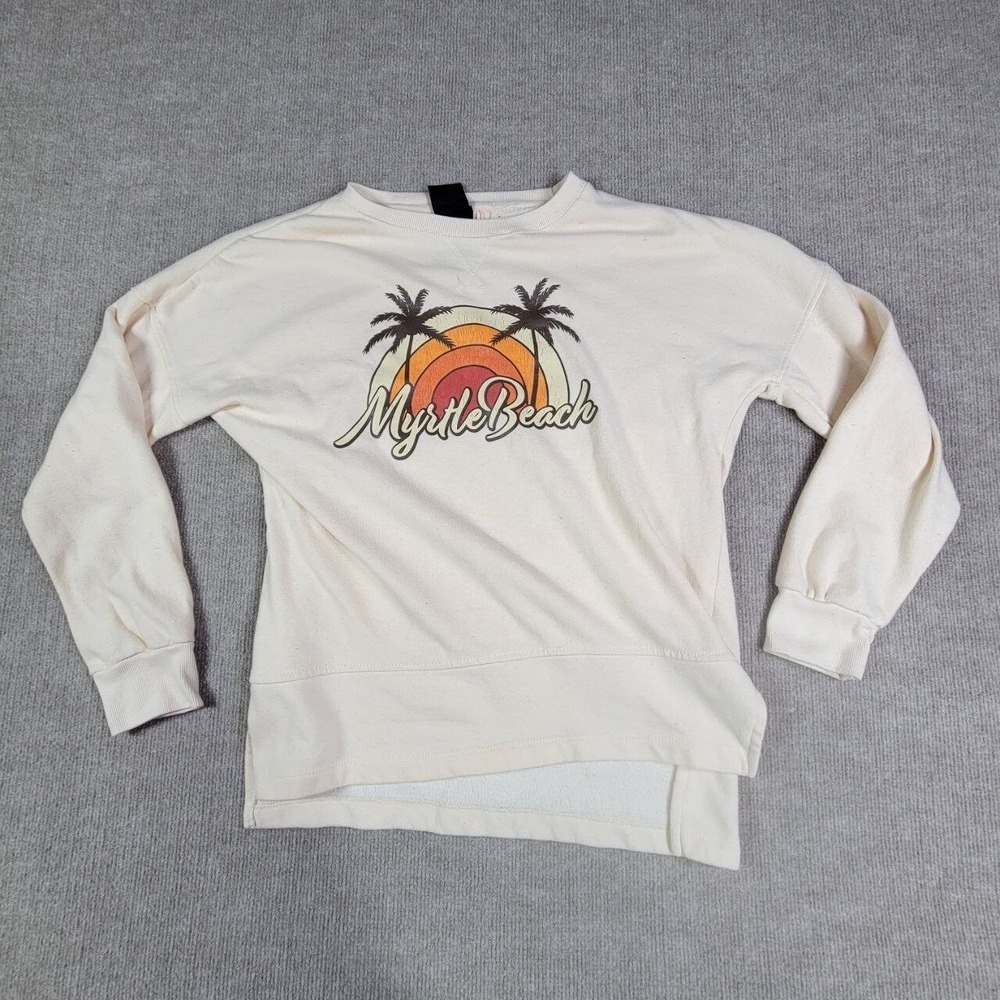 Valani Sweatshirt Womens‎ M Beige Myrtle Beach Graphic Crew Neck Pullover